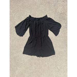 Xhilaration Romper Women Size Medium Black Off‎ The Shoulder 3/4 Sleeve Preppy